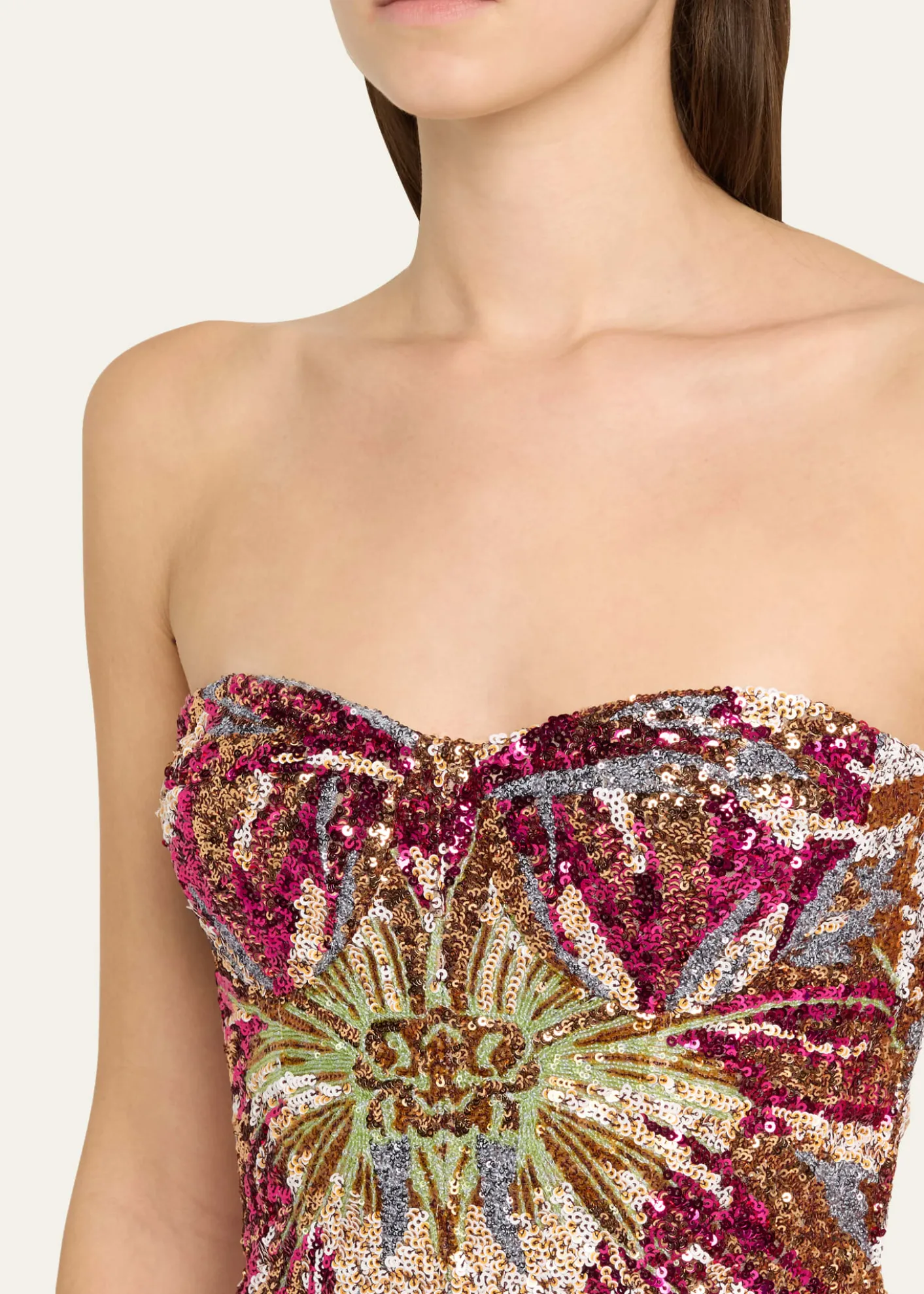 Bronx BancoDahlia Strapless Embroidered Sequin Gown