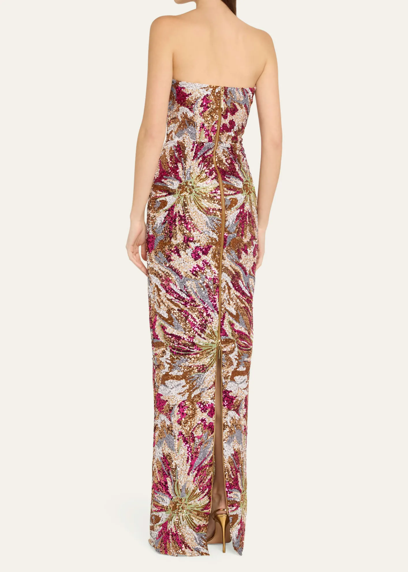 Bronx BancoDahlia Strapless Embroidered Sequin Gown