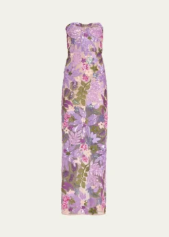 Bronx BancoDahlia Strapless Floral-Embroidered Sequin Gown