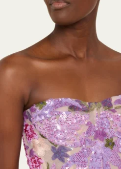 Bronx BancoDahlia Strapless Floral-Embroidered Sequin Gown