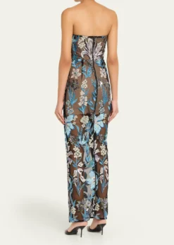 Bronx BancoDahlia Strapless Sequined Floral Tulle Gown
