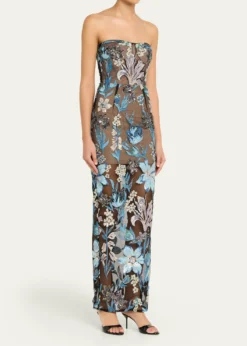 Bronx BancoDahlia Strapless Sequined Floral Tulle Gown