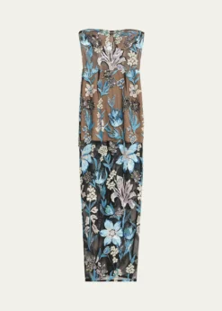 Bronx BancoDahlia Strapless Sequined Floral Tulle Gown