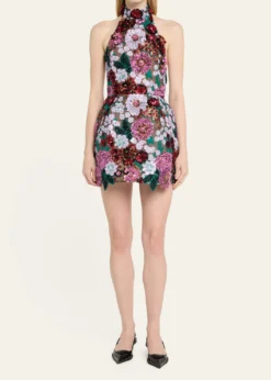 Bronx BancoDeirdre Sequin Embroidered Halter Mini Dress