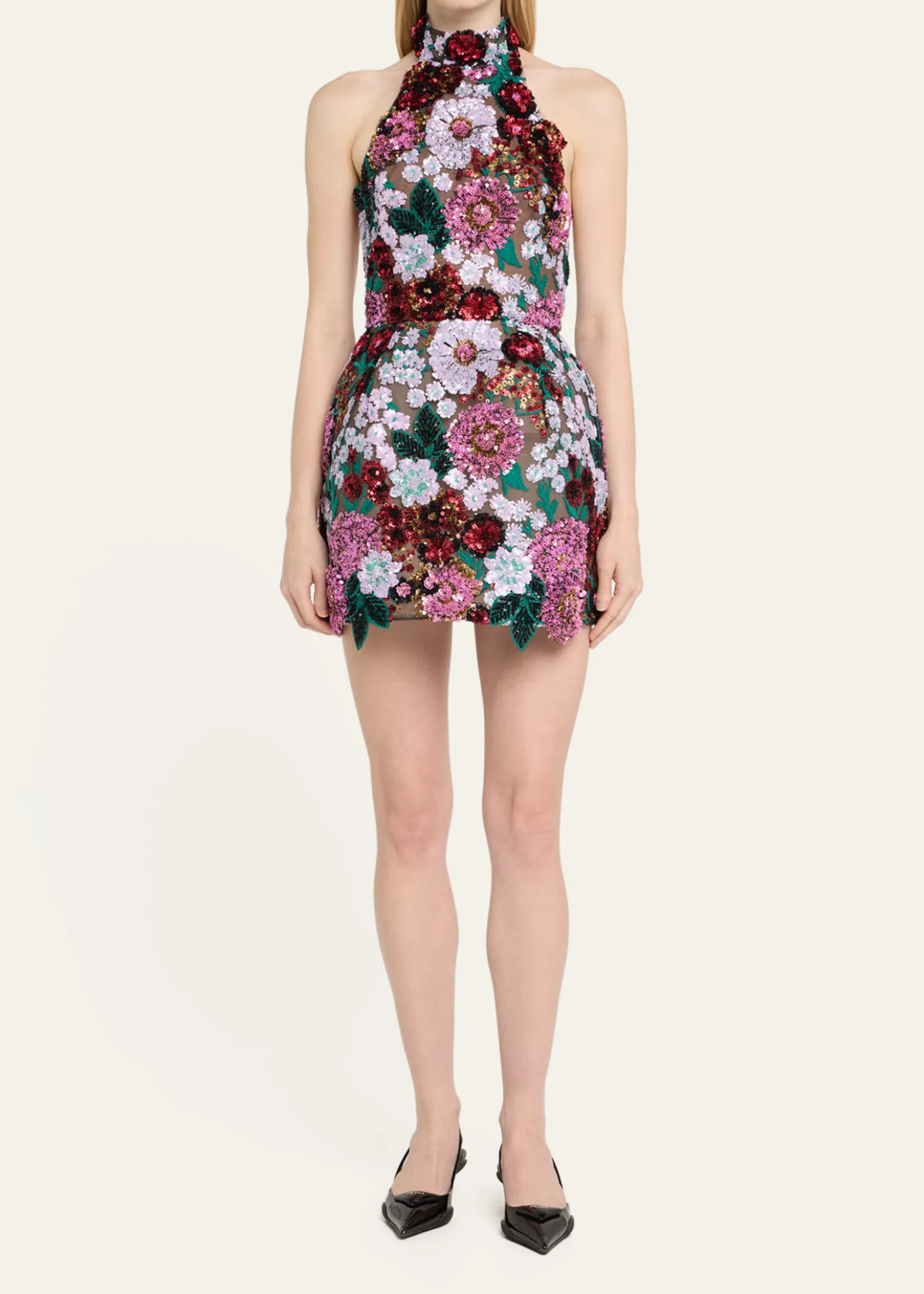 Bronx BancoDeirdre Sequin Embroidered Halter Mini Dress