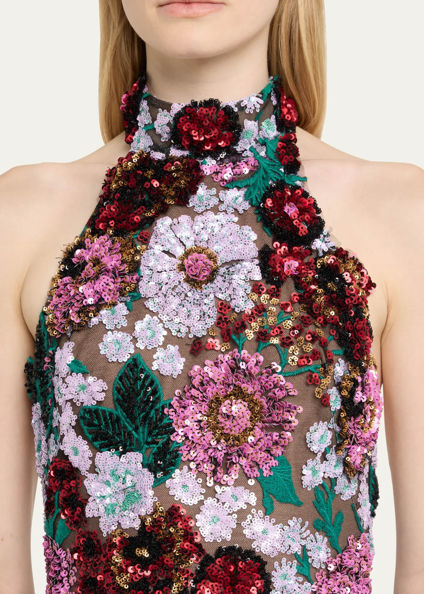 Bronx BancoDeirdre Sequin Embroidered Halter Mini Dress