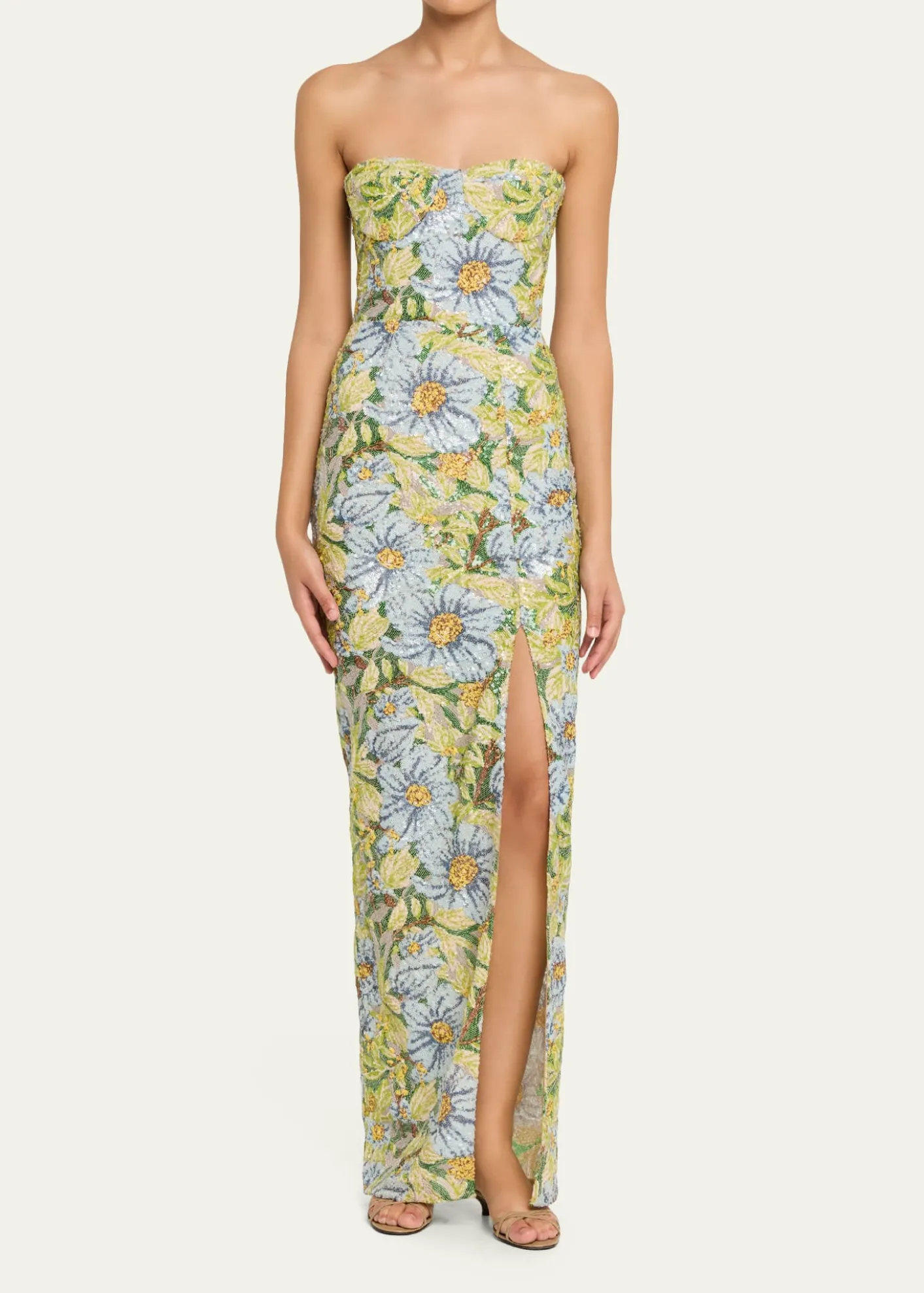 Bronx BancoVeronica Strapless Floral Sequin Column Gown