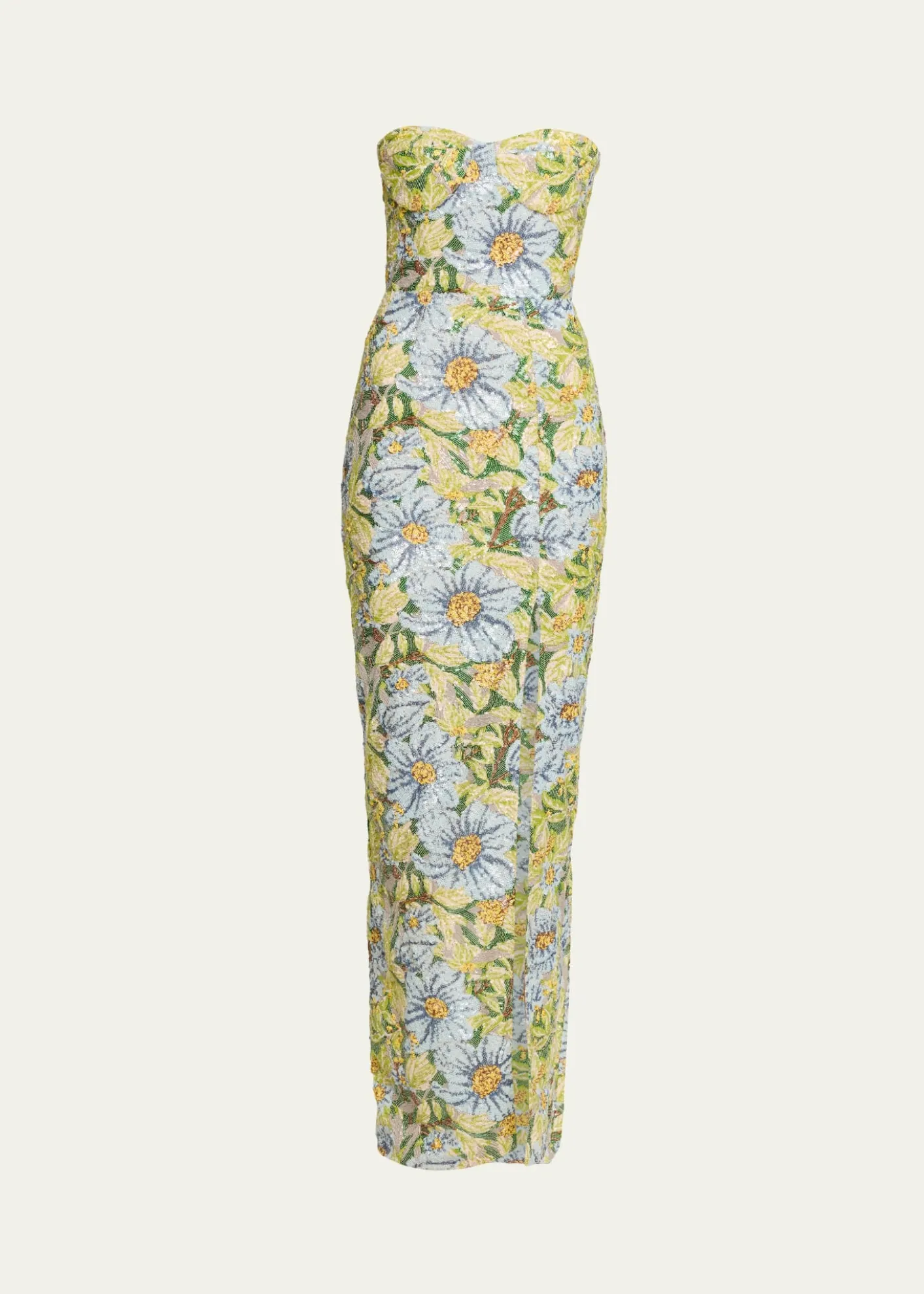Bronx BancoVeronica Strapless Floral Sequin Column Gown