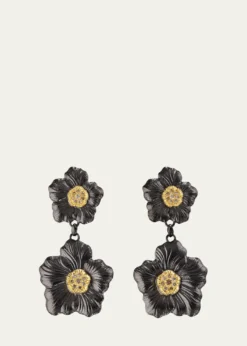 BuccellatiBlossom Gardenia Burnished Silver, Gold, Brown Diamond Drop Earrings