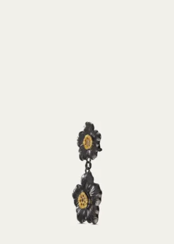BuccellatiBlossom Gardenia Burnished Silver, Gold, Brown Diamond Drop Earrings