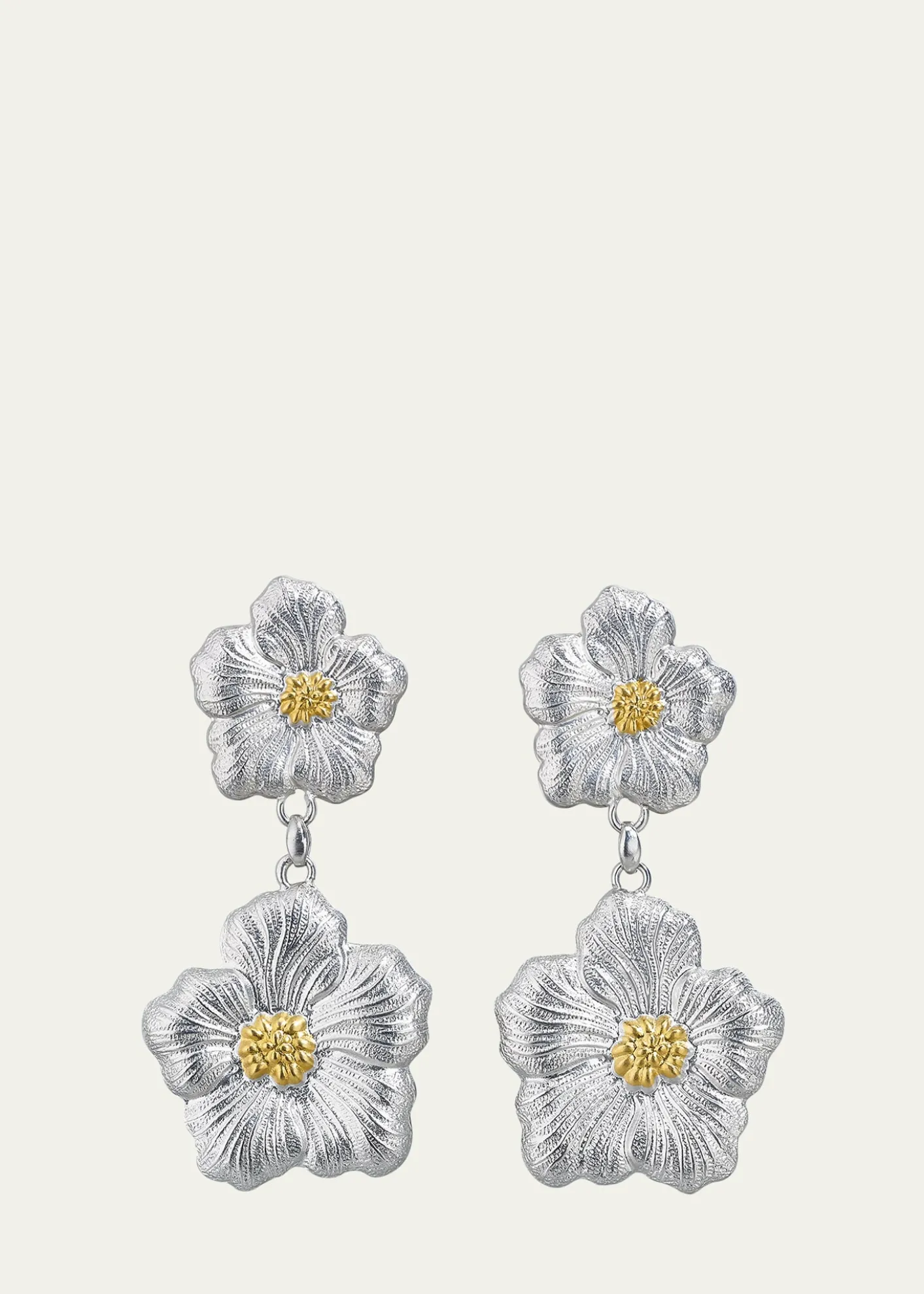 BuccellatiBlossoms Gardenia Sterling Silver and 18K Yellow Gold Pendant Earrings, 8.5cm