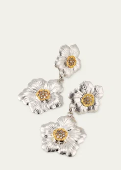 BuccellatiBlossoms Gardenia Sterling Silver and 18K Yellow Gold Pendant Earrings, 8.5cm