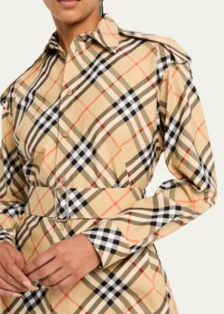 BurberryCheck Belted Long-Sleeve Shirtdress