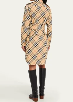 BurberryCheck Belted Long-Sleeve Shirtdress