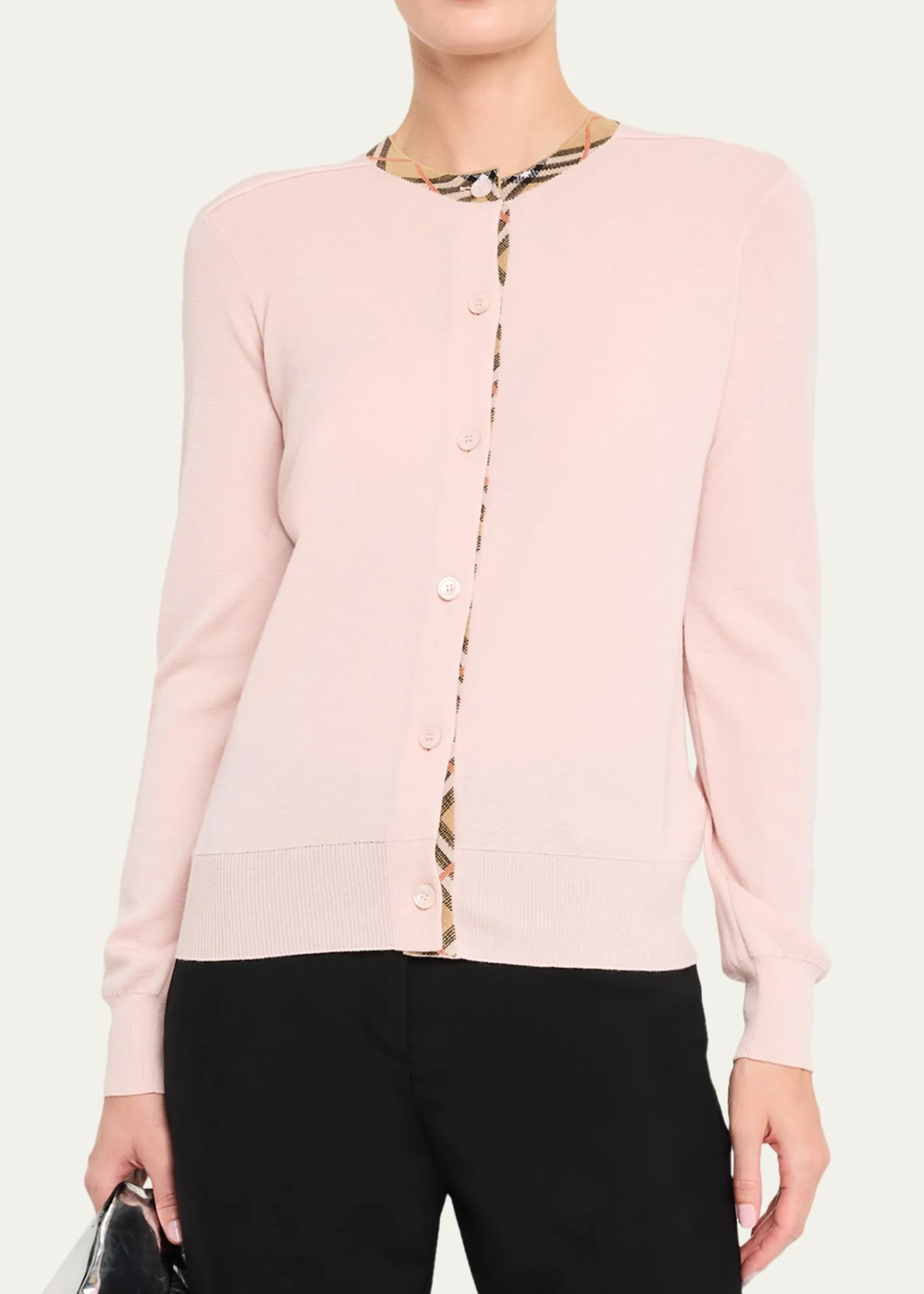 BurberryCheck Collar Crewneck Cardigan
