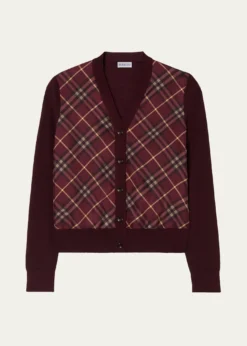 BurberryCheck-Front Wool Silk Cardigan