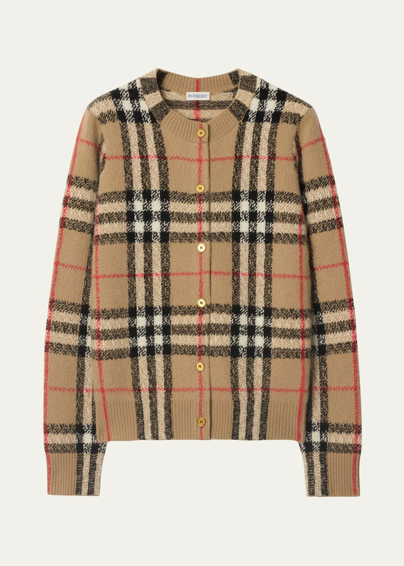 BurberryClara Check Cashmere Crewneck Cardigan