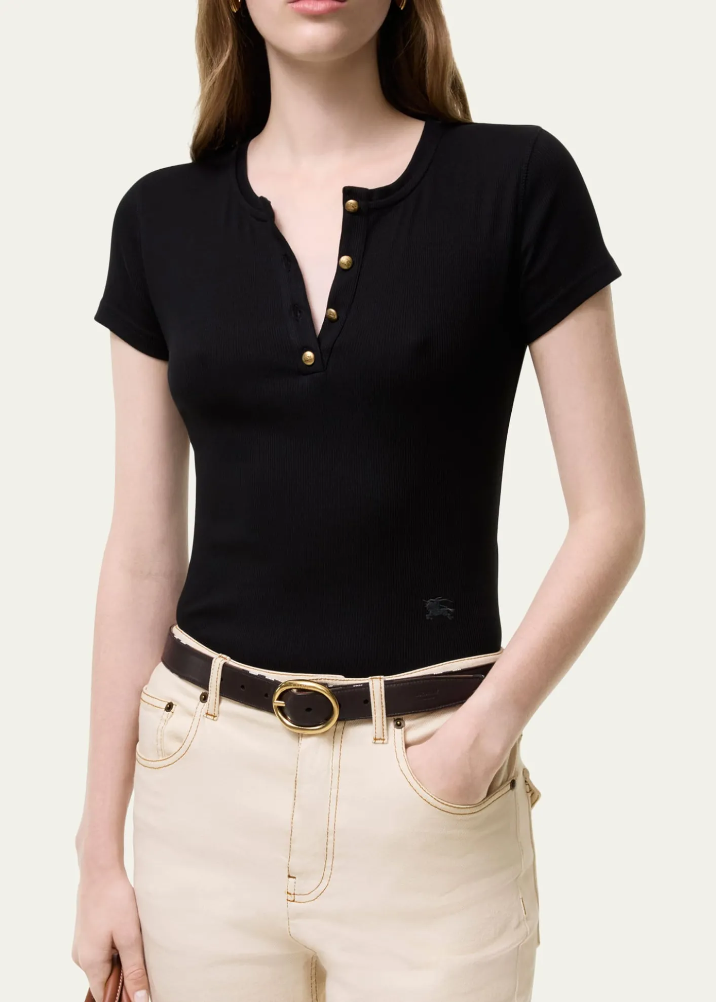 BurberryCotton Rib Knit T-Shirt