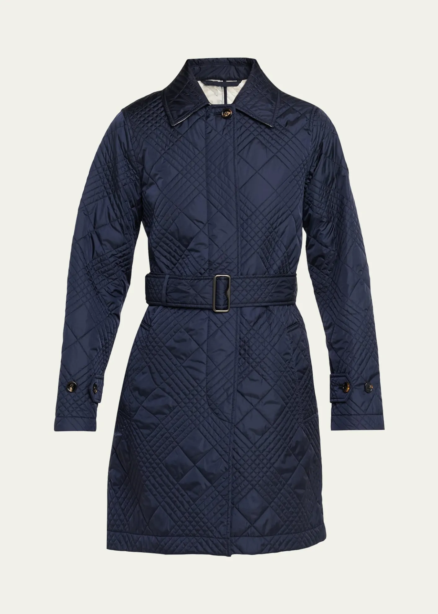 BurberryDarliston Check Quilted Coat With Belt