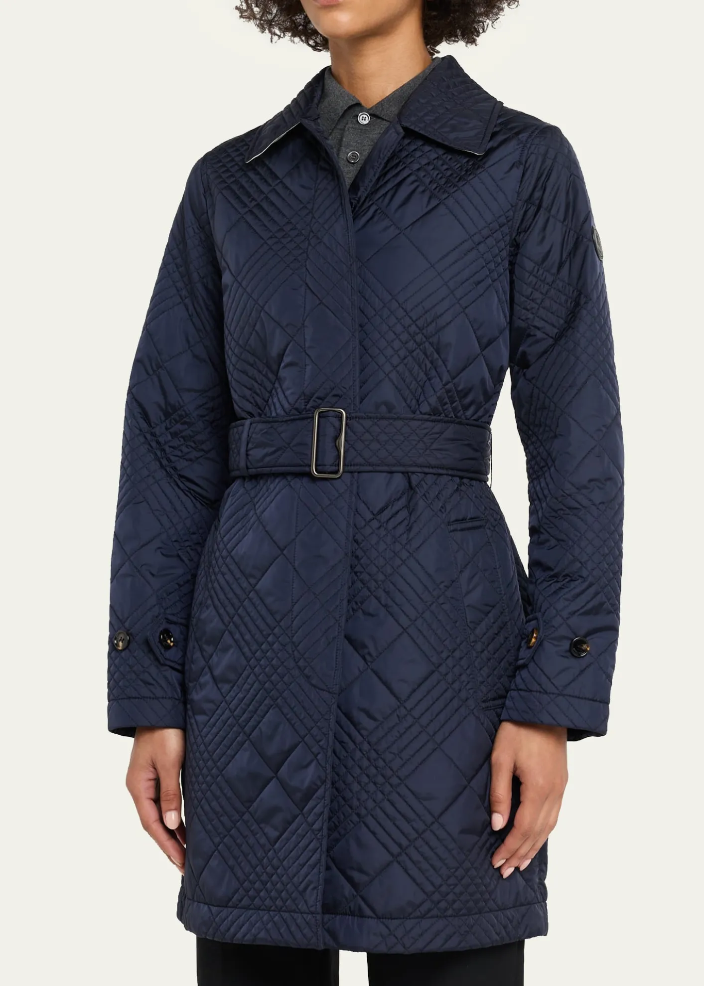 BurberryDarliston Check Quilted Coat With Belt