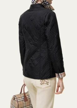 BurberryFernleigh Leather-Collar Check Quilted Jacket
