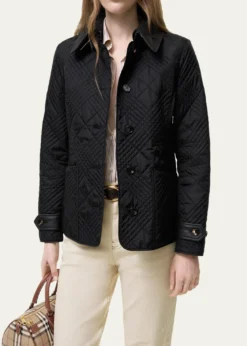 BurberryFernleigh Leather-Collar Check Quilted Jacket