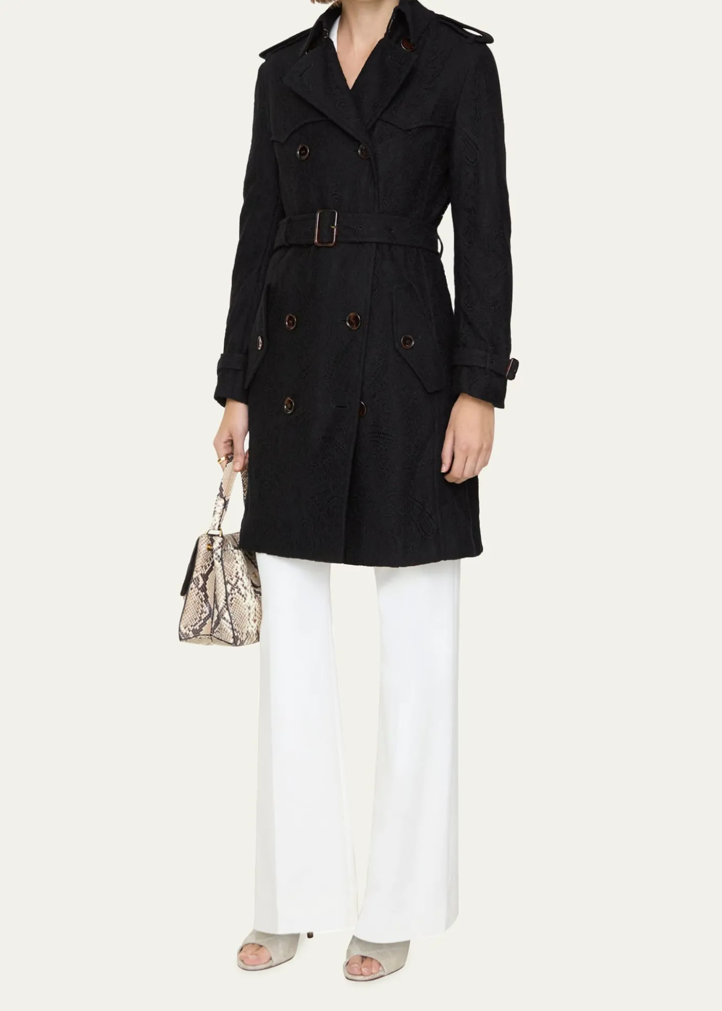 BurberryFoxfield Lace Double-Breasted Short Trench Jacket