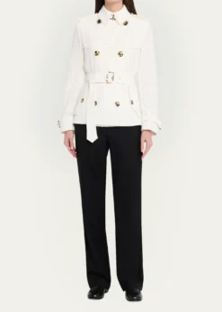 BurberryFoxfield Lace Double-Breasted Short Trench Jacket