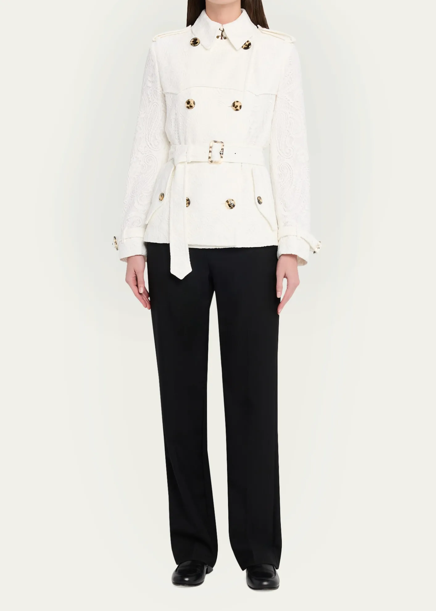 BurberryFoxfield Lace Double-Breasted Short Trench Jacket