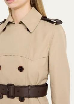 BurberryFoxfield Leather-Trim Double-Breasted Trench Coat