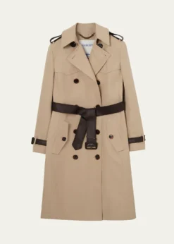 BurberryFoxfield Leather-Trim Double-Breasted Trench Coat
