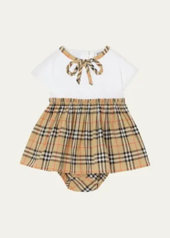 BurberryGirl's Check Bow Cotton Dress & Bloomers Set, Size 1M-18M