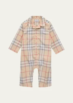 BurberryKid's Andreas Long-Sleeve Cotton Check Coveralls, Size Newborn-18M
