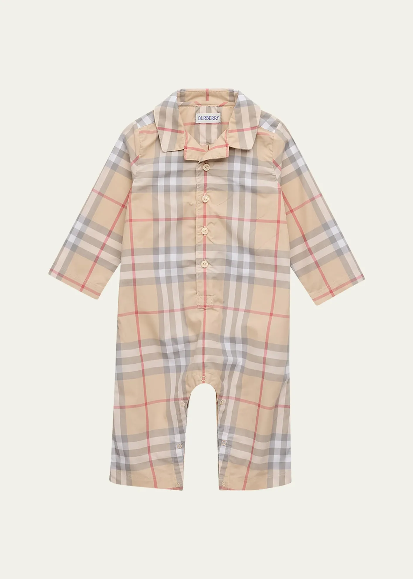 BurberryKid's Andreas Long-Sleeve Cotton Check Coveralls, Size Newborn-18M
