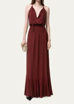 BurberryLeona Smocked Drawstring Halter Maxi Dress
