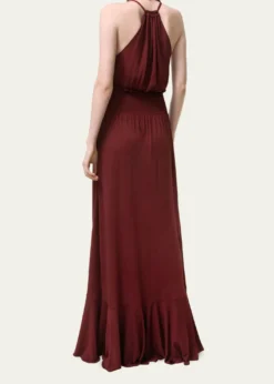 BurberryLeona Smocked Drawstring Halter Maxi Dress