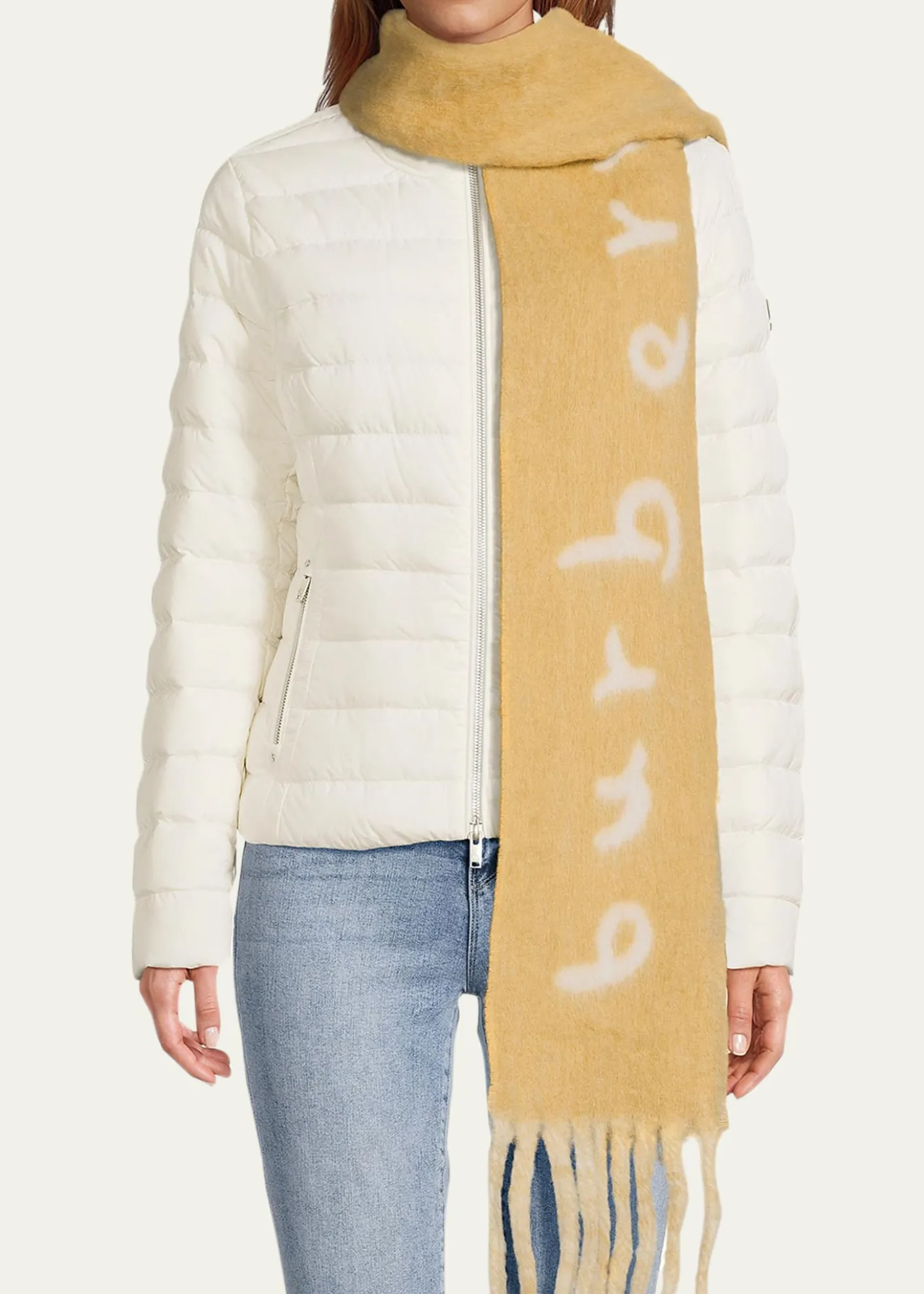 BurberryLogo Alpaca-Blend Reversible Scarf with Chunky Fringe
