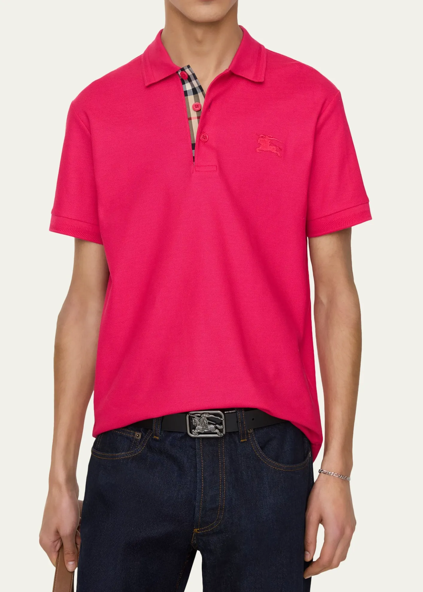 BurberryMen's Check-Placket Cotton Pique Polo Shirt