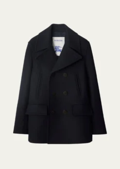 BurberryMen's Wool Check-Undercollar Pea Coat