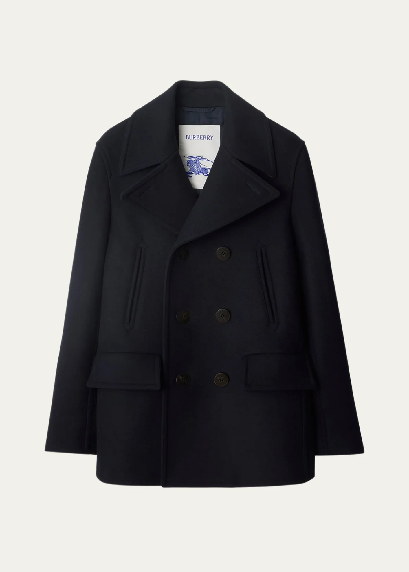 BurberryMen's Wool Check-Undercollar Pea Coat