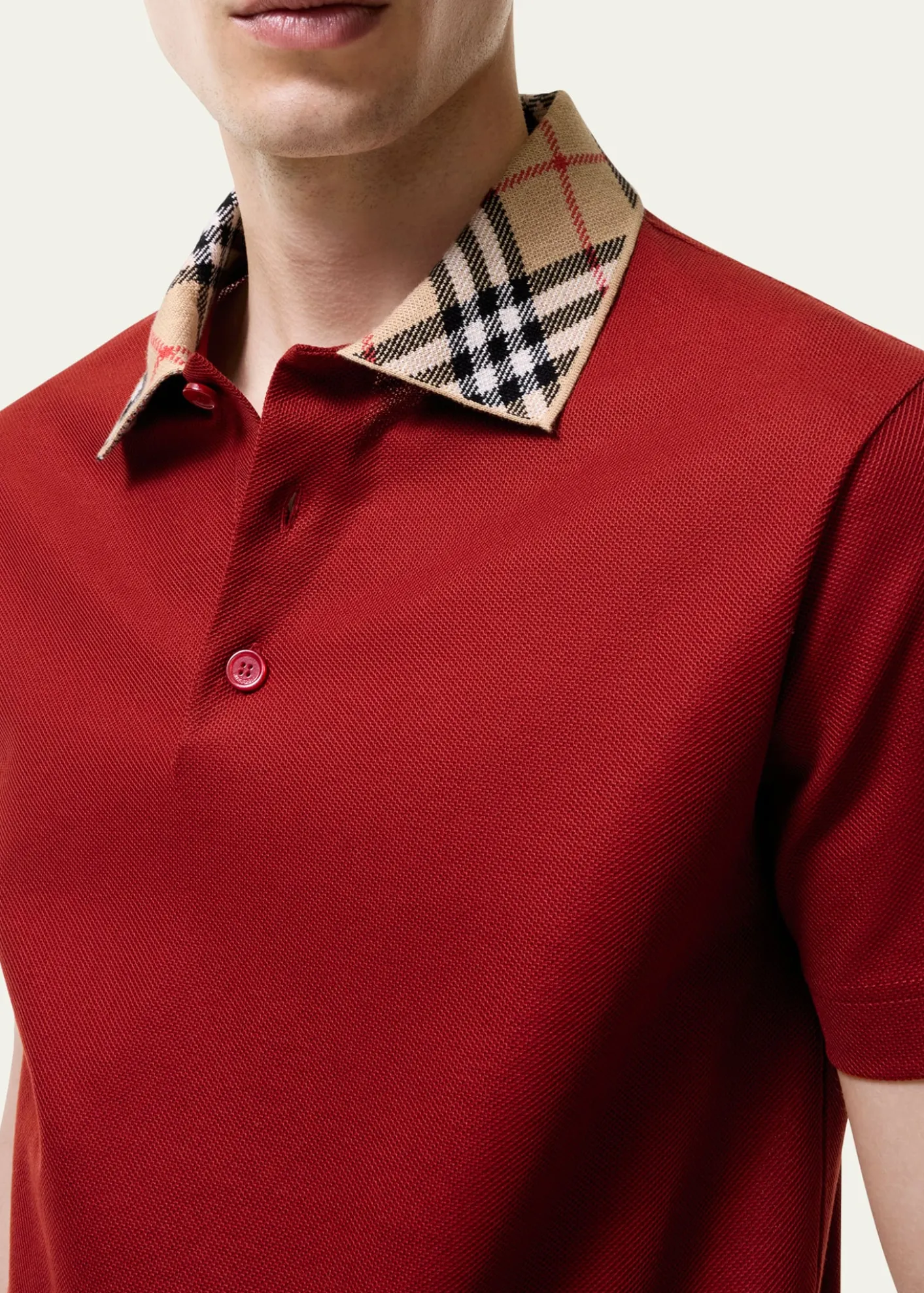 BurberryMen's Evan Check-Collar Cotton Polo Shirt