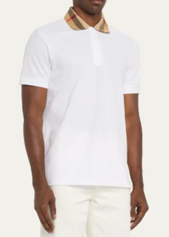 BurberryMen's Pique Polo Shirt with Check Collar