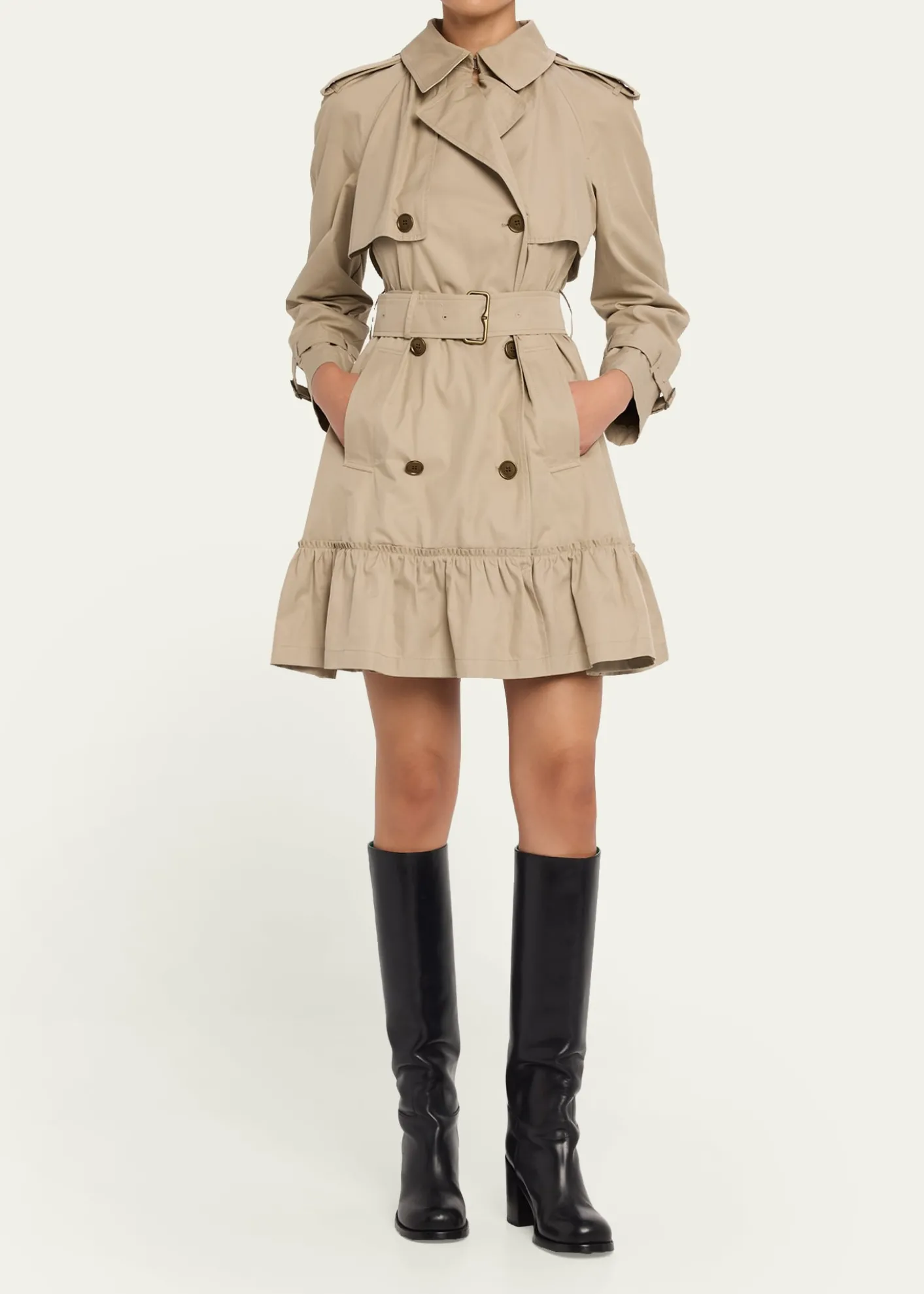 BurberryRuffle Belted Short Trench Coat