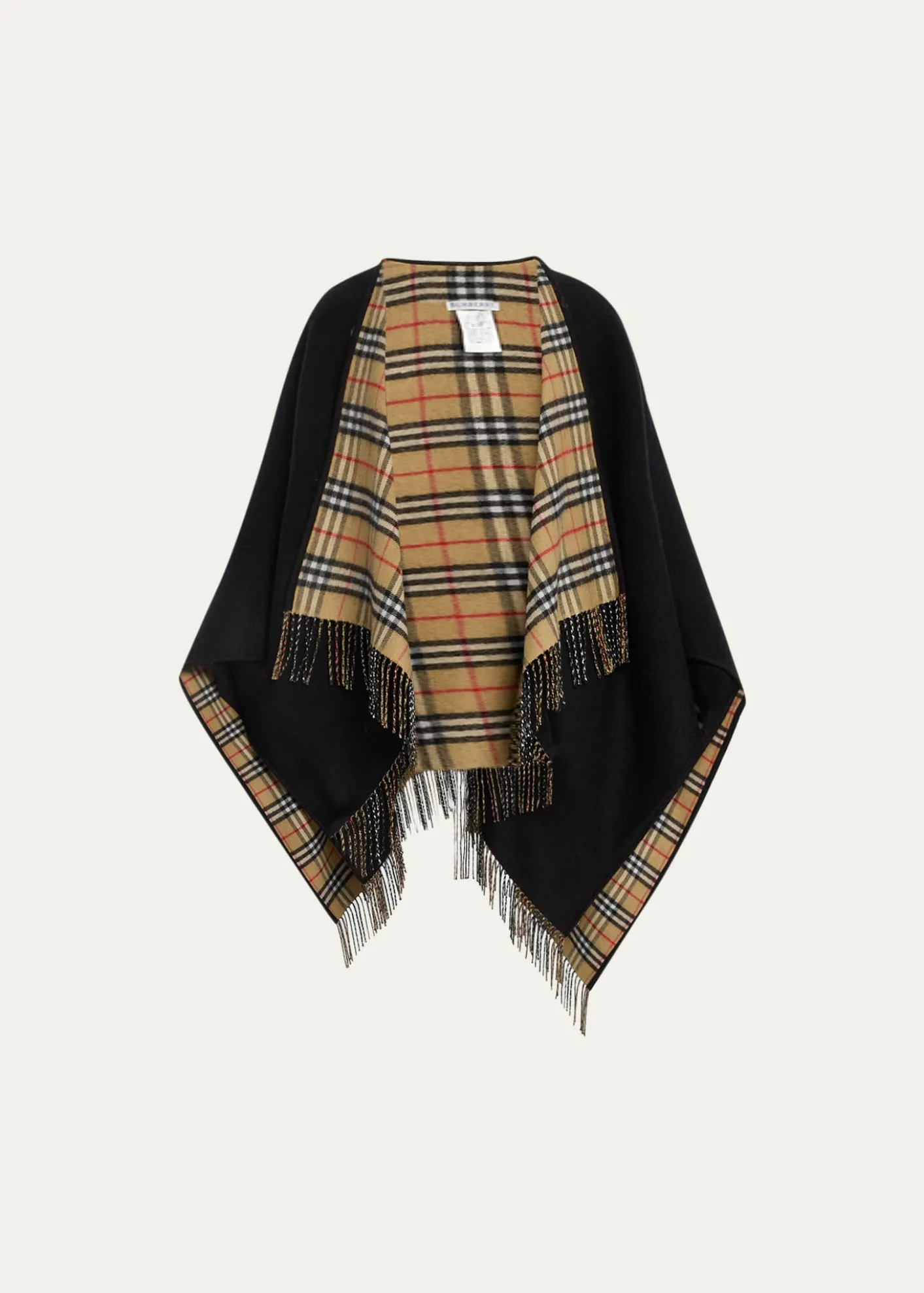 BurberryVintage-Style Check Fringed Wool Cape
