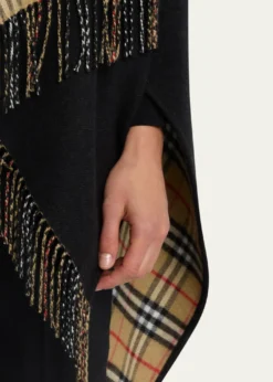 BurberryVintage-Style Check Fringed Wool Cape