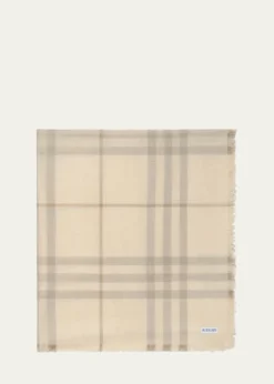 BurberryWide Reversible Check Wool Silk Scarf