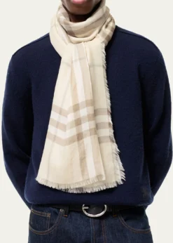 BurberryWide Reversible Check Wool Silk Scarf
