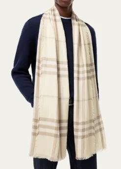 BurberryWide Reversible Check Wool Silk Scarf