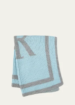 Butterscotch BlankeesMonogrammed Knit Striped-Trim Baby Blanket, Light Blue