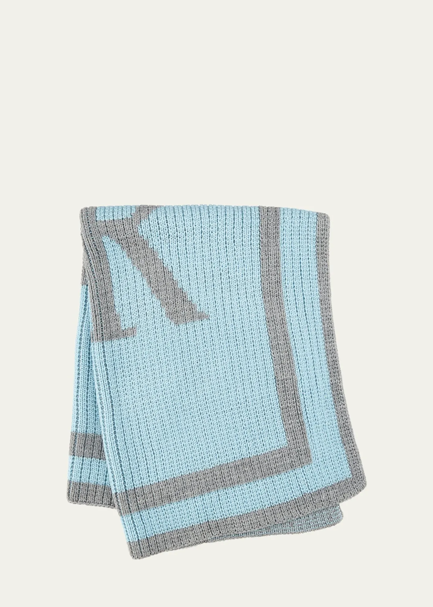 Butterscotch BlankeesMonogrammed Knit Striped-Trim Baby Blanket, Light Blue